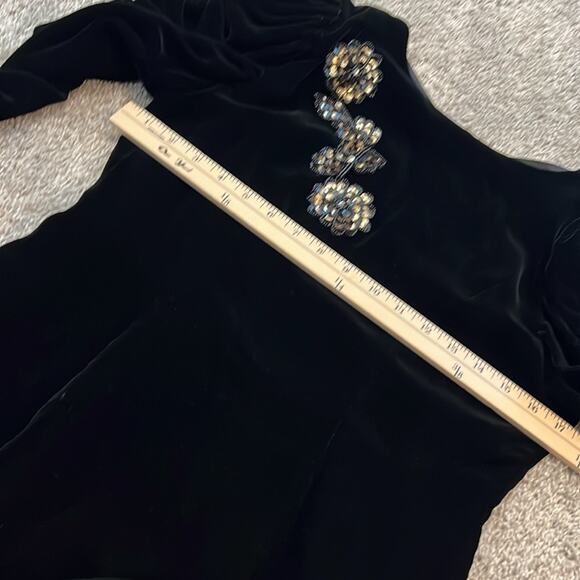 Beautiful Vintage GENET VIVIEN Black‎ Velvet Dress S Cocktail Sexy Sequined Gold - Picture 15 of 16